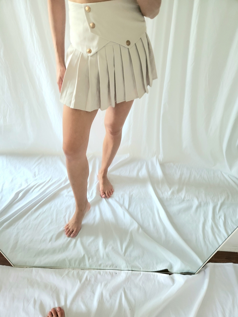 J.ING Cream Pleated Tennis Skort with Gold Buttons